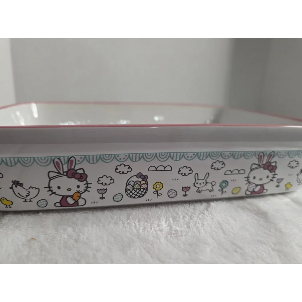 Hello Kitty Easter Ceramic Baking Dish Pink White Bunny Sanrio Casserole Pan